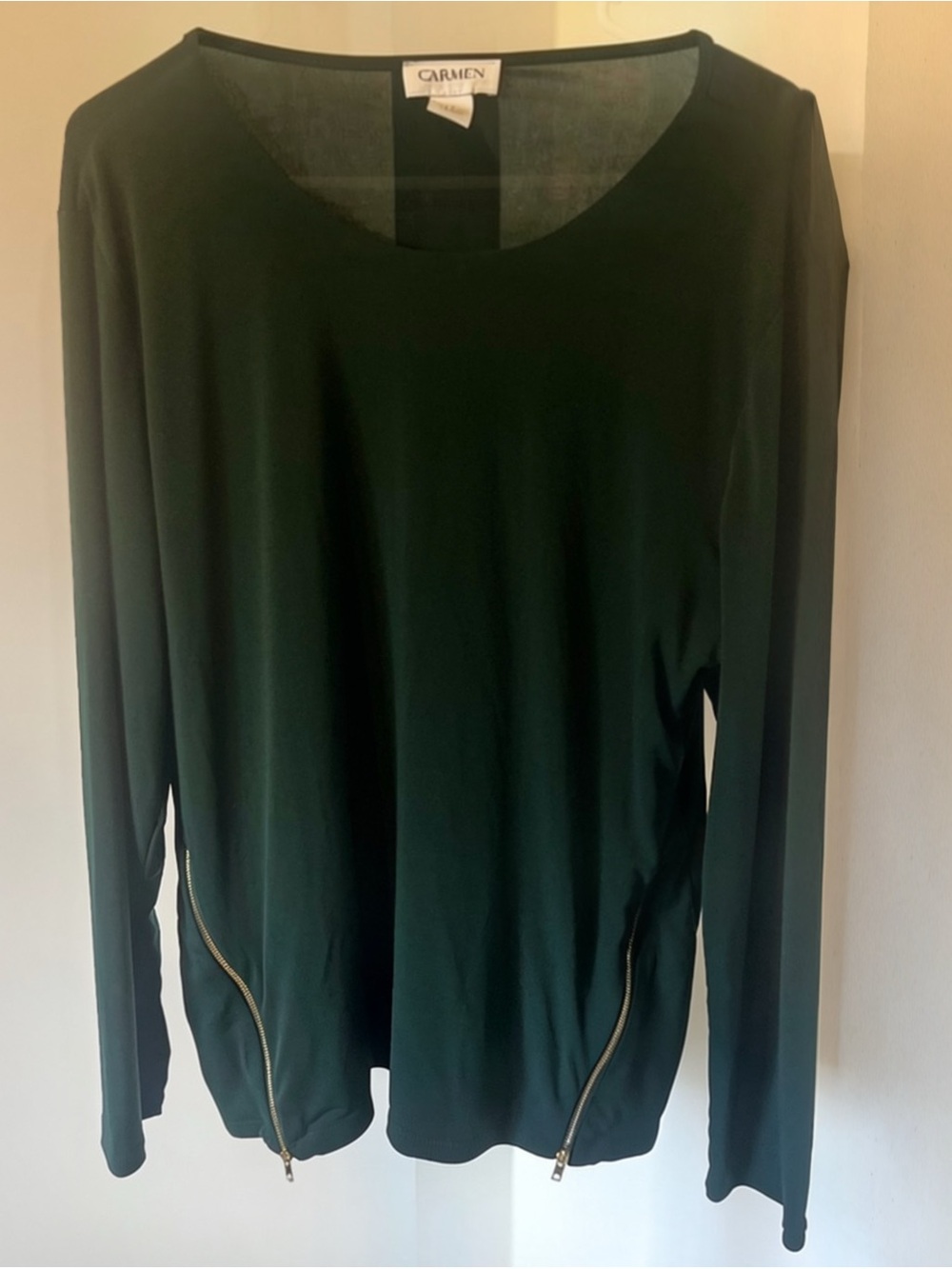 Carmen Dark Green Long-Sleeve Tunic with Side Zipper Detail